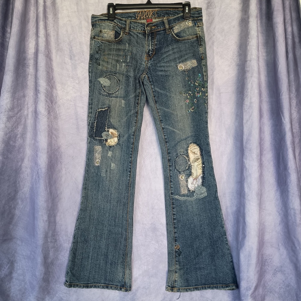 Gadzooks Patchwork Embroidered Flare Jeans Y2K Boho Hippie